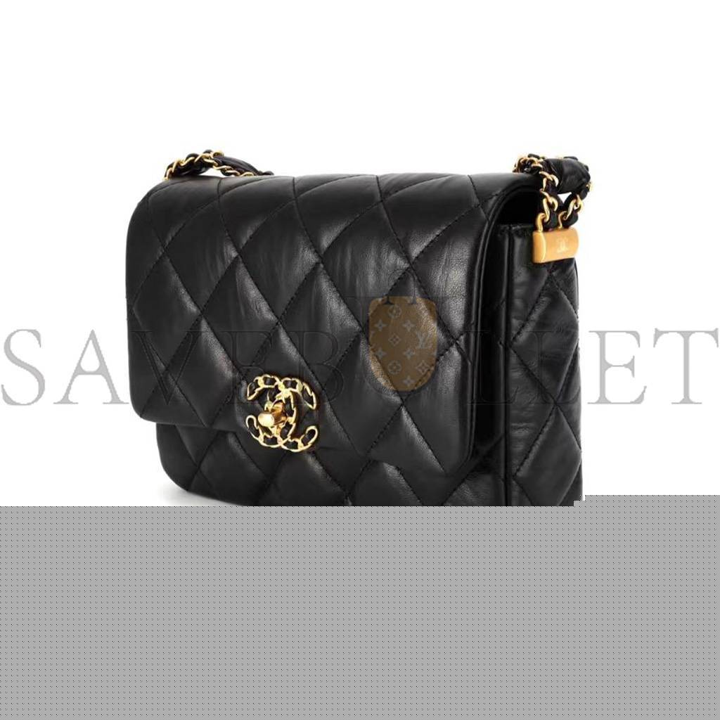 CHANEL MASTER 23K WIDE SHOULDER STRAP CHAIN COWHIDE HOBO BAG BLACK AS4423 (20*15*5cm)